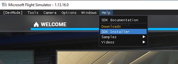 Install SDK from the Window menu